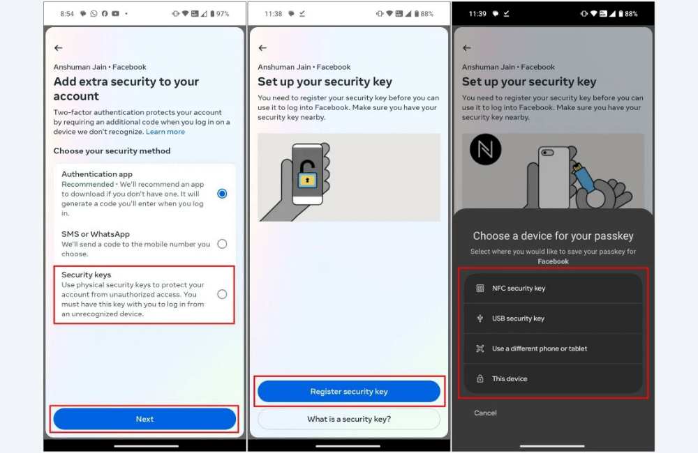 How to set up a Facebook security key to increase account security