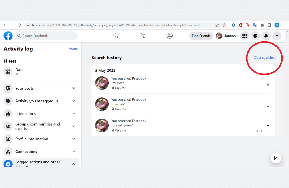 Delete your search history to prevent Facebook from collecting usage data.